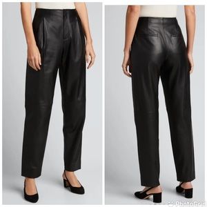 Vince Black Leather Pleat Tapered Pants